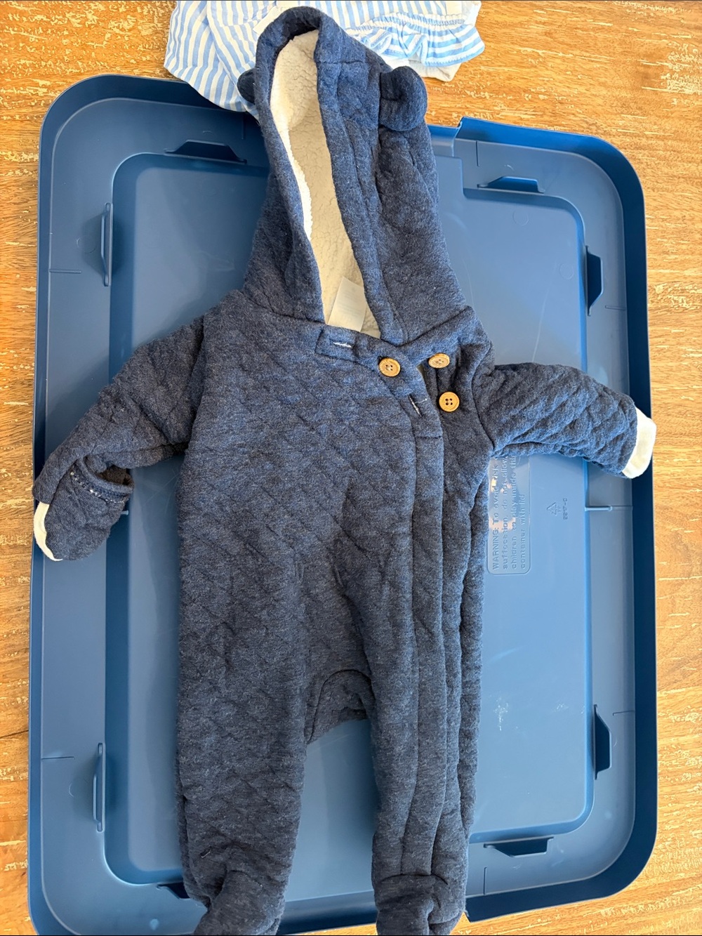Carter's Quilted Navy Hooded Bear-Ear Footie